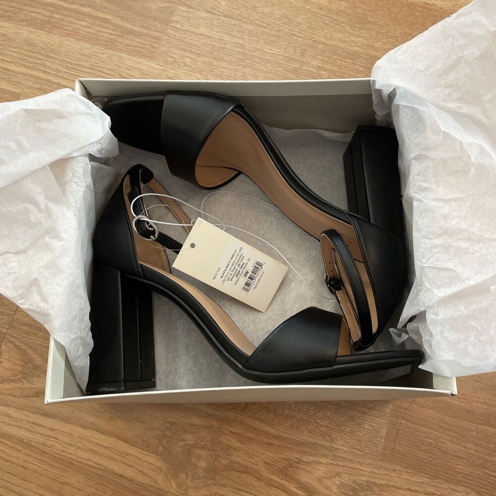 A New Day Shelly Heels Black 8 Wide Women’s Ankle Strap Block Memory Foam NEW - Picture 5 of 16